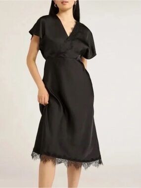 Scoop NYC Black Lace-Trim Dress with V-Neck